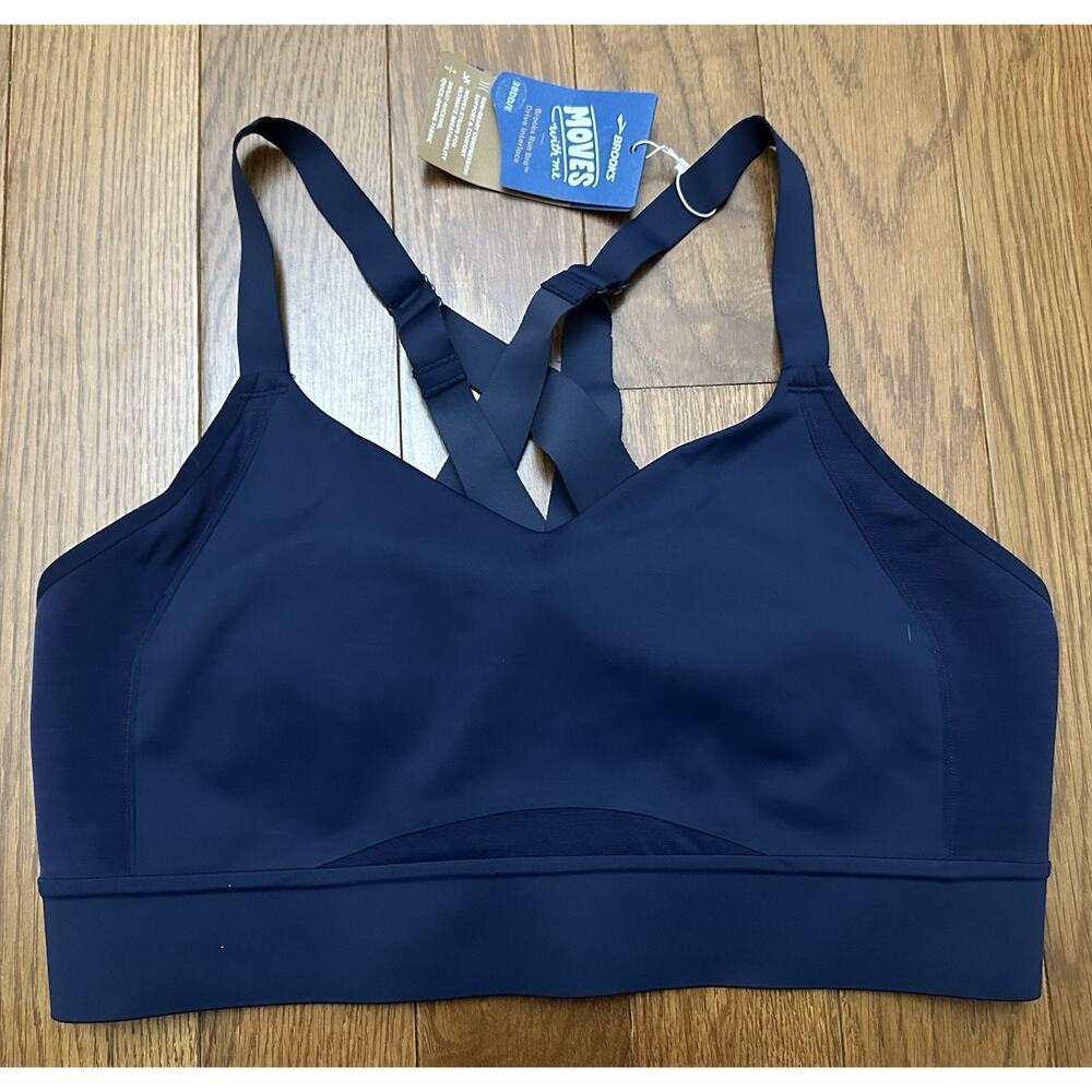 Brooks Women’s Run‎ Sports Bra Drive Interlace Navy Blue Size 38DD/E NWT